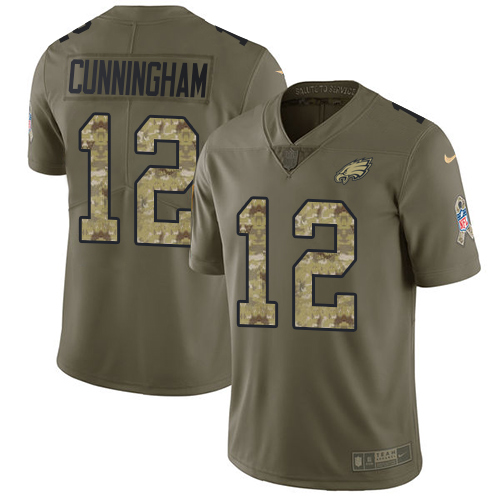 Nike Eagles #12 Randall Cunningham Olive/Camo Men's Stitched NFL Limited Salute To Service Jersey